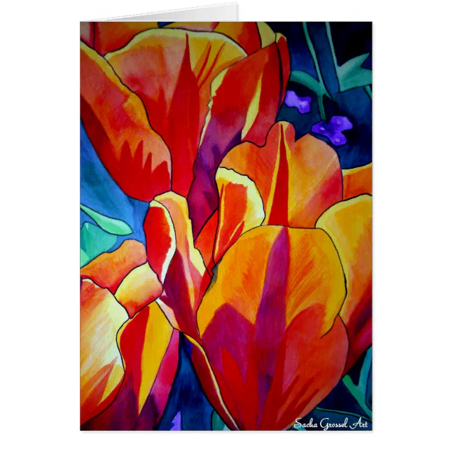 Orange Tulips watercolor art flower painting Cards | Zazzle