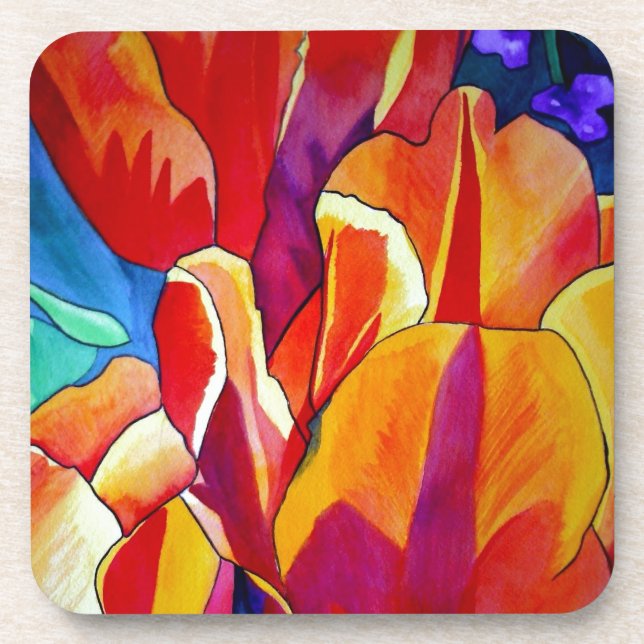Orange Tulips watercolor art flower painting Drink Coaster (Front)