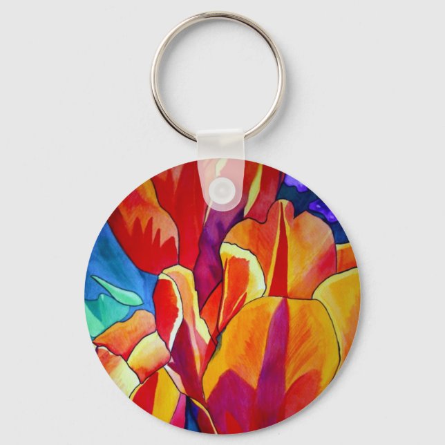 Orange Tulips watercolor art flower painting Keychain (Front)