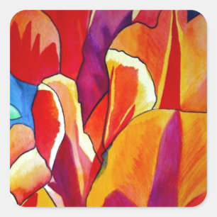Orange Tulips watercolor art flower painting Square Sticker