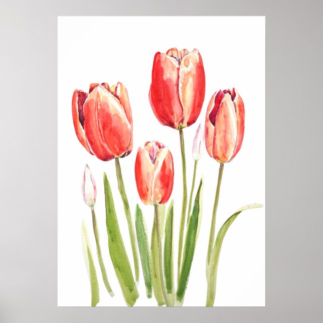 orange tulips watercolor  poster (Front)