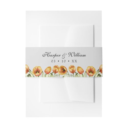 Orange tulips wedding invitation belly band