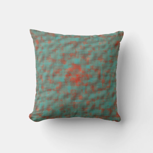 Orange Turquoise Abstract Textile Pattern Throw Pillow (Front)