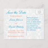 Orange, Turquoise, and Gray Damask Save the Date Announcement Postcard (Back)