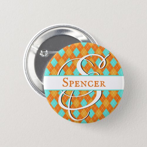 Orange  Turquoise Argyle _ Personalize Your Style Button