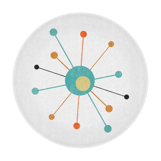 Orange Turquoise Atomic Age Starburst Mid Century Cutting Board (Front)