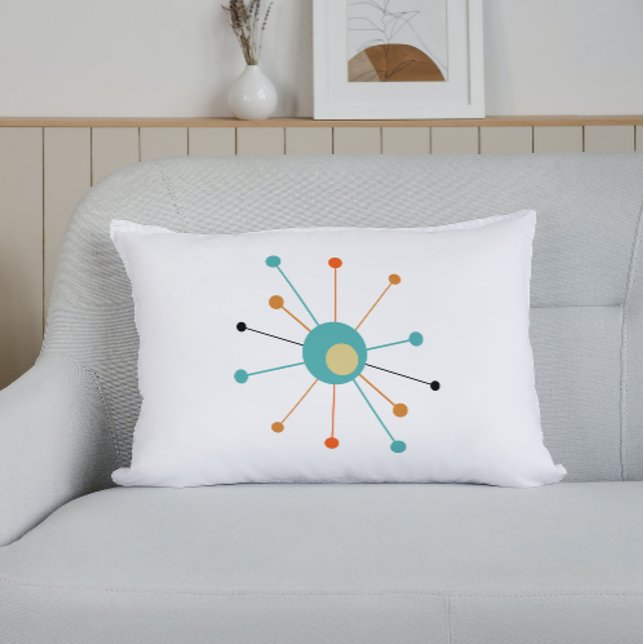 Orange Turquoise Atomic Age Starburst Mid-century Lumbar Pillow (Creator Uploaded)