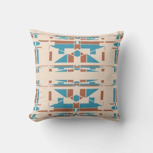Orange Turquoise Beige Mediterranean Large Mosaics Throw Pillow