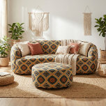 Orange Turquoise Black Ethnic Boho Geometric Fabric