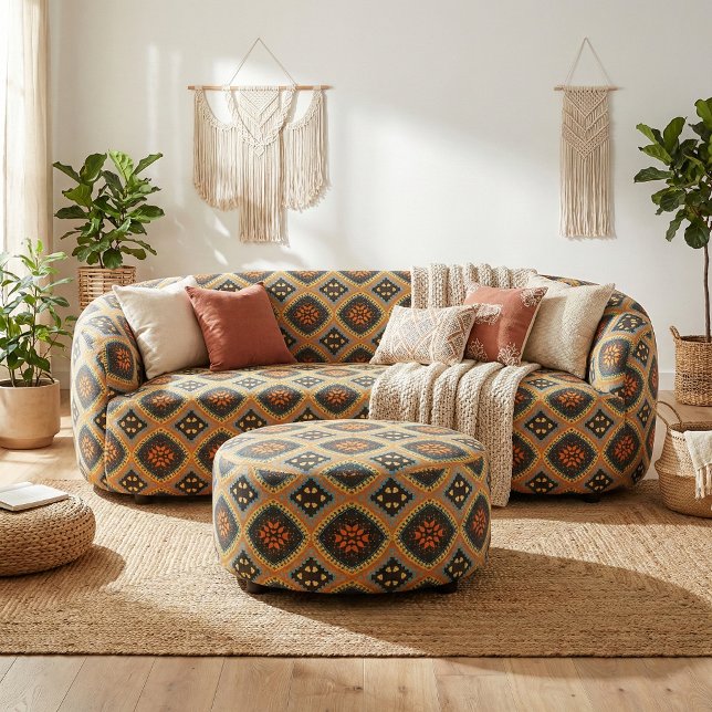 Orange Turquoise Black Ethnic Boho Geometric Fabric (Creator Uploaded)