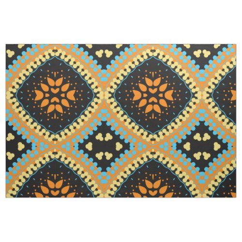 Orange Turquoise Black Ethnic Boho Pattern Fabric