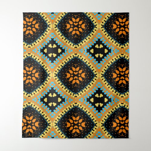Orange Turquoise Black Ethnic Boho Pattern Tapestry