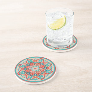 Orange & Turquoise Boho Mandala  Coaster