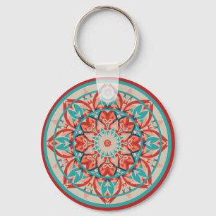 Orange & Turquoise Boho Mandala Keychain