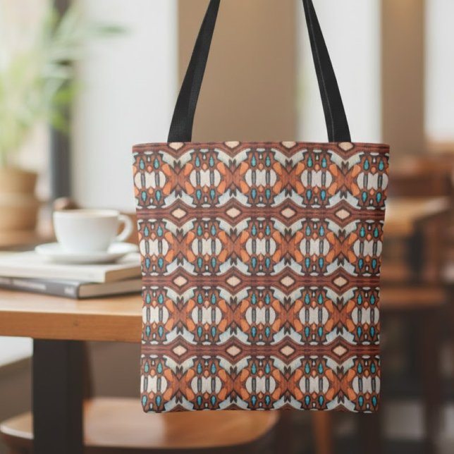 Orange, Turquoise, Brown Tribal Inspired Tote Bag (Creator Uploaded)