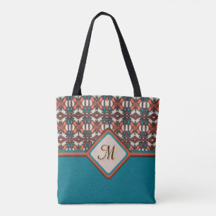 Orange, Turquoise, Brown Tribal Inspired Tote Bag