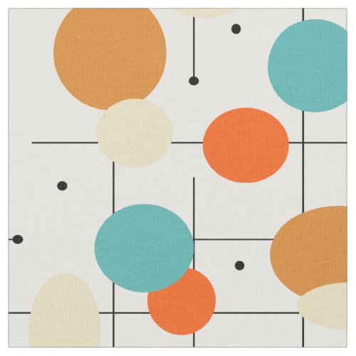Orange Turquoise Circles Lines Mid Century Modern Fabric