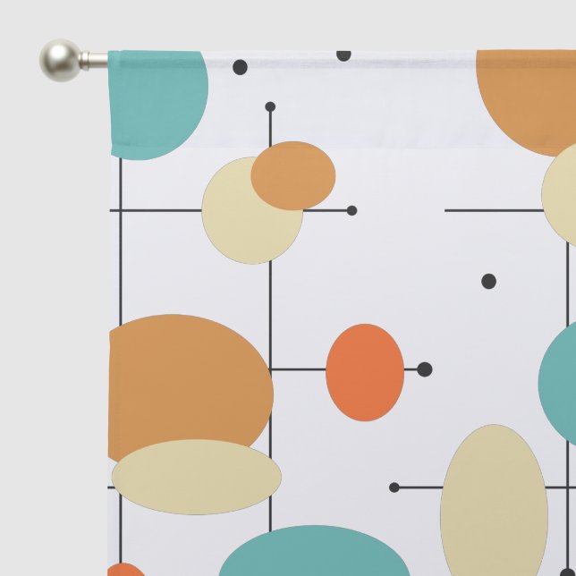 Orange Turquoise Circles Lines Mid-Century Modern Sheer Curtains (Pocket)