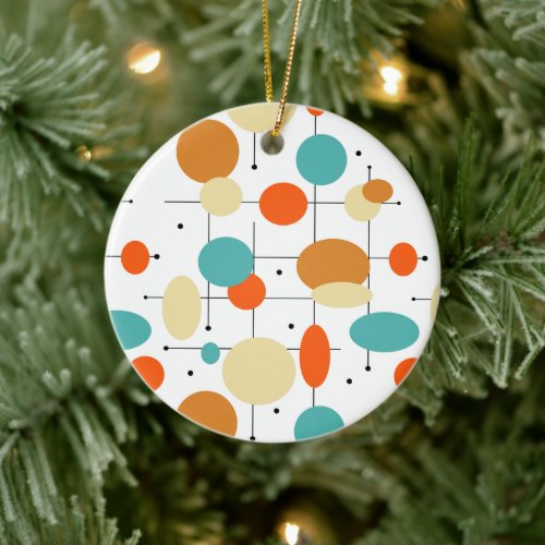 Orange Turquoise Circles Mid Century Christmas Ceramic Ornament