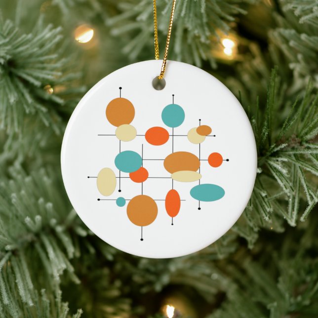 Orange Turquoise Circles Mid Century Christmas Ceramic Ornament (Tree)