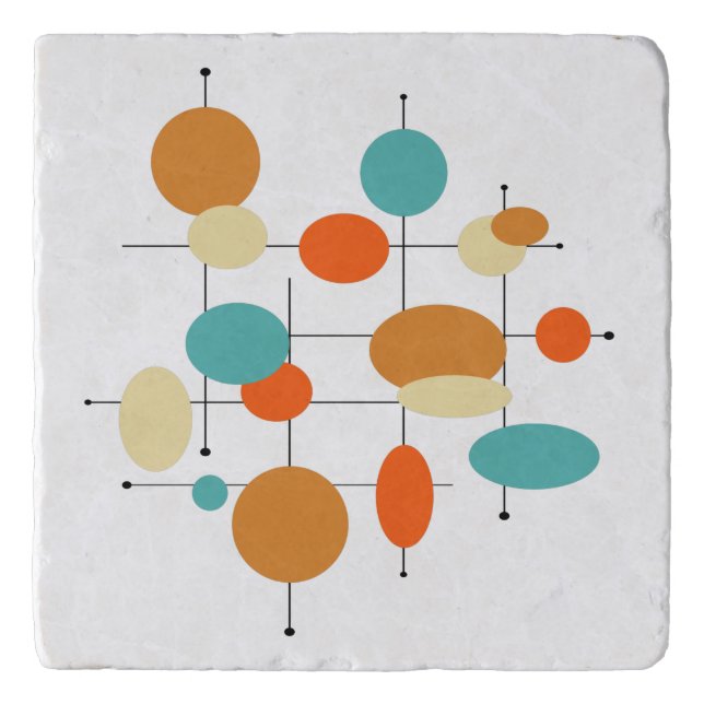 Orange Turquoise Circles Mid-century Retro Trivet (Front)