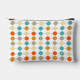 Orange Turquoise Cream Circles Grid Mid Century Accessory Pouch