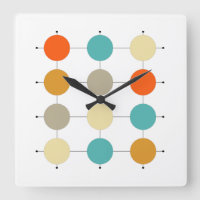 Orange Turquoise Cream Circles On Grid Mid Century