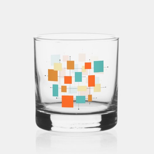 Orange Turquoise Cream Squares Mid Century Whiskey Glass Orange Turquoise Cream Squares Mid Century Whiskey Glass