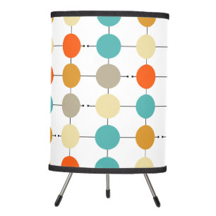 Orange Turquoise Cream Tan Circles On Black Lines Tripod Lamp