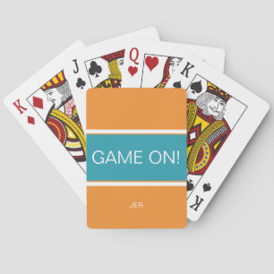 Orange & Turquoise GAME ON Quote Monogrammed Poker Cards
