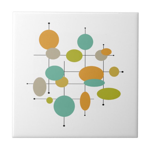 Orange Turquoise Green Circles Mid Century Retro Ceramic Tile (Front)
