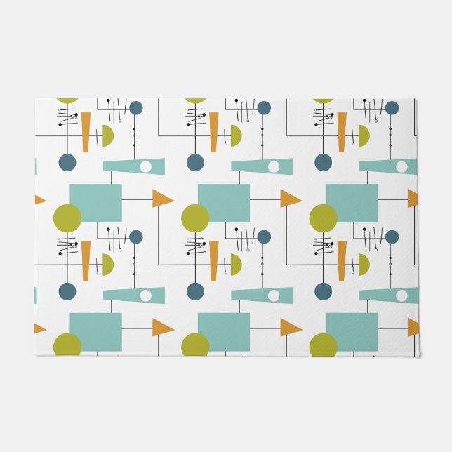 Orange Turquoise Green Shapes Lines Mid-Century Doormat (Front)