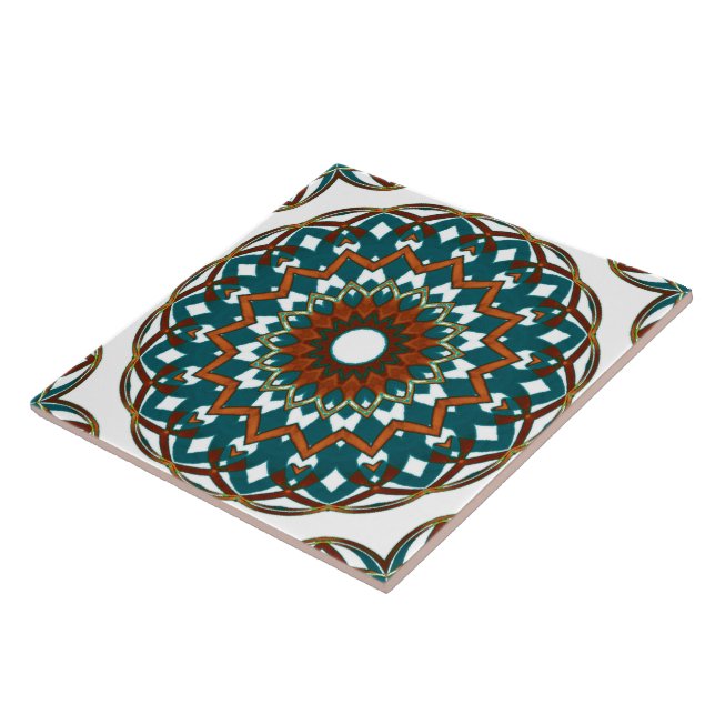 Orange-Turquoise Kaleidoheart Ceramic Tile (Side)