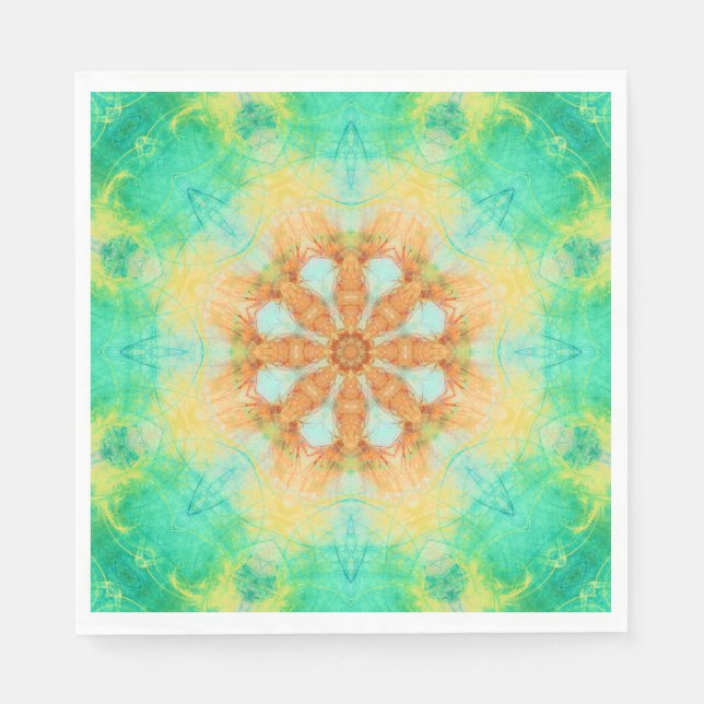 orange & turquoise mandala | kaleidoscope pattern napkins (Front)