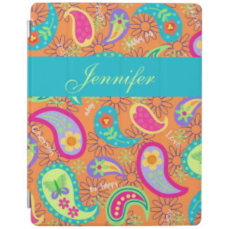 Orange Turquoise Modern Paisley Pattern Name iPad Smart Cover