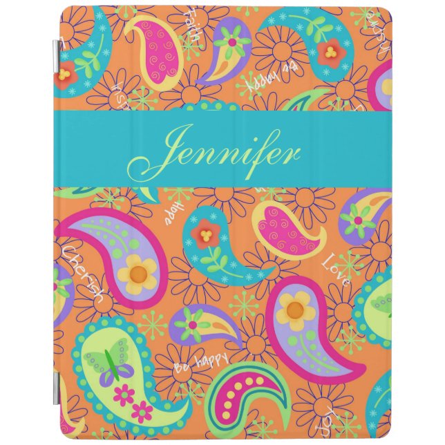 Orange Turquoise Modern Paisley Pattern Name iPad Smart Cover (Front)
