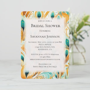Orange Turquoise Peacock Feathers Bridal Shower Invitation