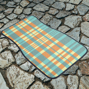 Orange & Turquoise Plaid Car Floor Mat
