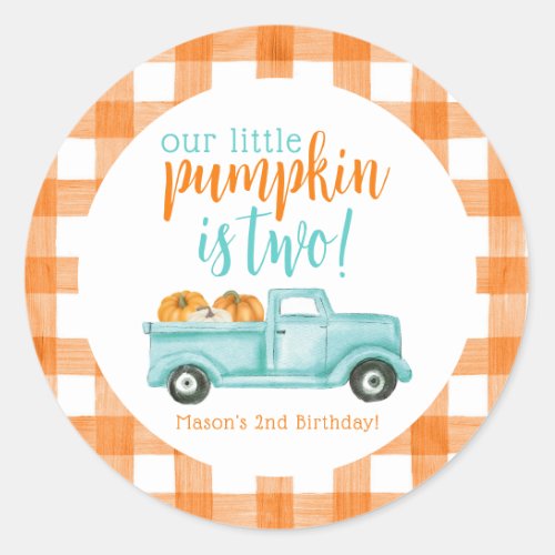 Orange  turquoise Pumpkin Harvest Truck  Classic Round Sticker