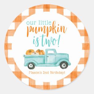 Orange & turquoise Pumpkin Harvest Truck  Classic Round Sticker