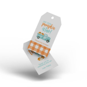 Orange & turquoise Pumpkin Harvest Truck  Gift Tags
