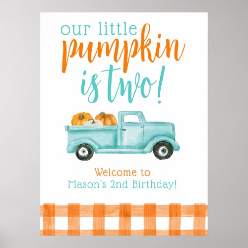 Orange  turquoise Pumpkin Harvest Truck Welcome  Poster