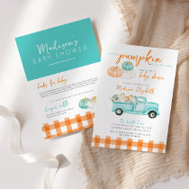 Orange & turquoise Pumpkin Truck Baby Shower Invitation