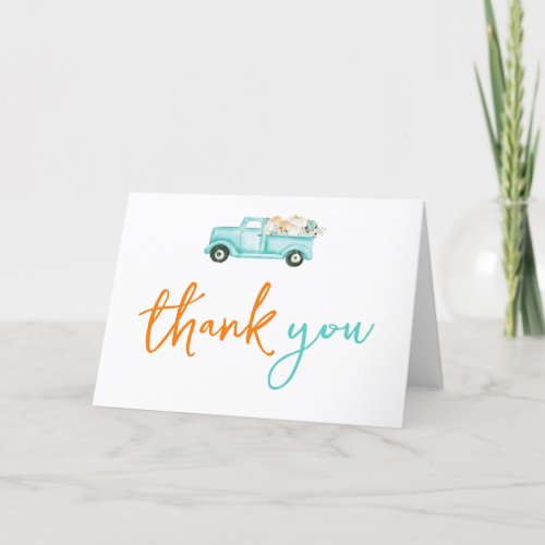 Orange  turquoise Pumpkin Truck Thank You Card