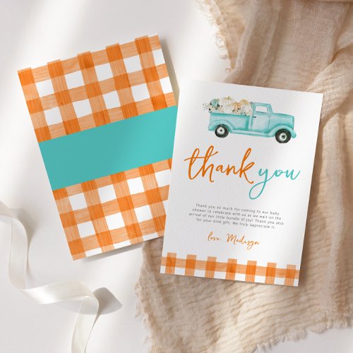 Orange  turquoise Pumpkin Truck Thank You Card