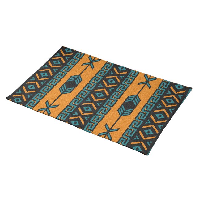 Orange  Turquoise Southwest Aztec Tribal Design Placemat (On Table)