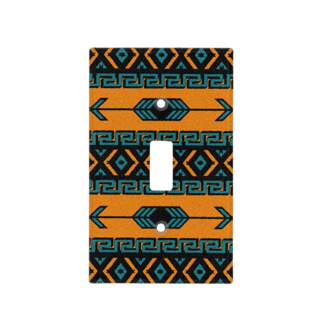 Orange Turquoise Southwest Tribal Aztec Design Light Switch Cover (Front)