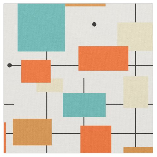 Orange Turquoise Squares Lines Mid Century Modern Fabric