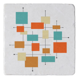 Orange Turquoise Squares Mid-century Retro Trivet