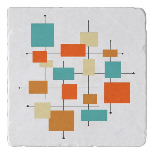 Orange Turquoise Squares Mid_century Retro Trivet